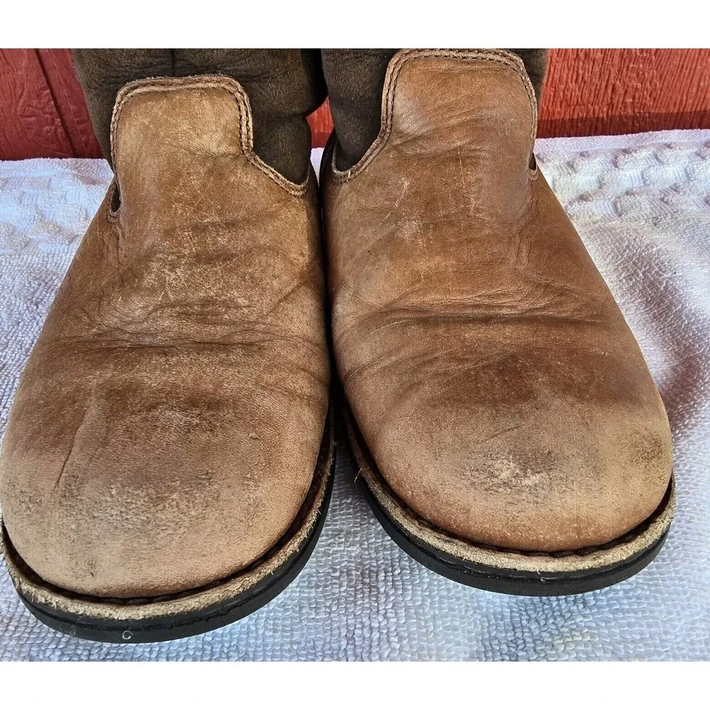 UGG Beacon Leather‎ Boots Size 3 Brown Two Tone Sherpa Lined Hard Sole S/N 5925